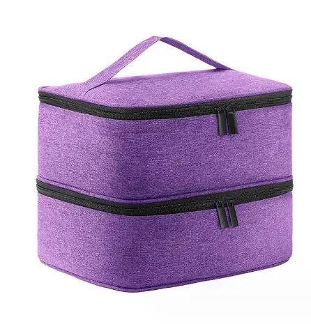 Nail Polish Storage Bag Essential Oil Bag Portable Cosmetic Nail Care Kit Nail Care Tool Storage Box Double Layer 30 Compartment Peaceful Pleasures Health and Wellness PURPLE