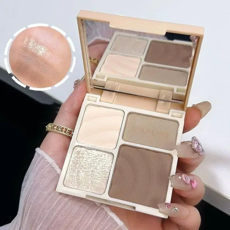 4-Colors Highlight & Contour Palette with Mirror Matte Highlighter Contour Natural Glow Contour Powder Face Makeup for Beginners Peaceful Pleasures Health and Wellness 01