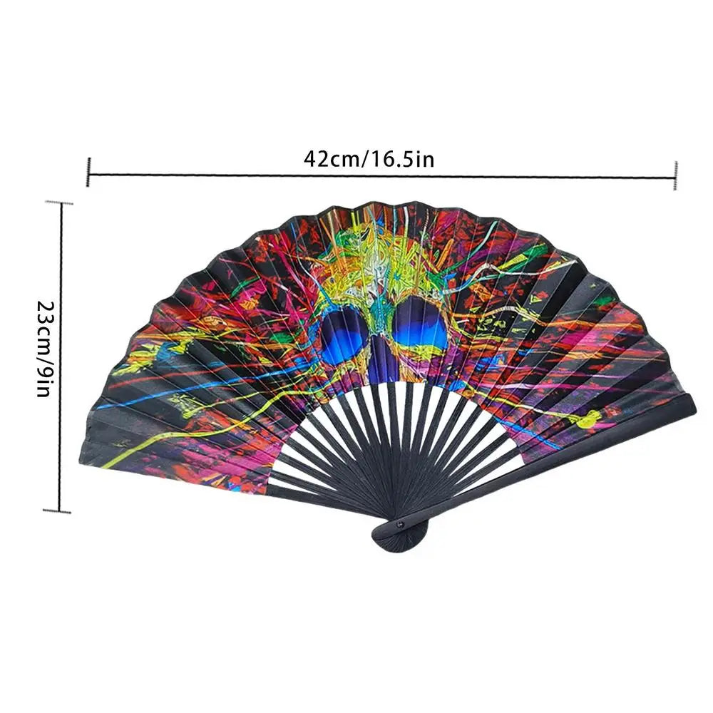 23cm Large Folding Hand Rave Fan Chinease/Japanese Gradient Colorful Reflective Foldable Fan Music Festival Fan Dance Fan Gifts Peaceful Pleasures Health and Wellness B China Mainland