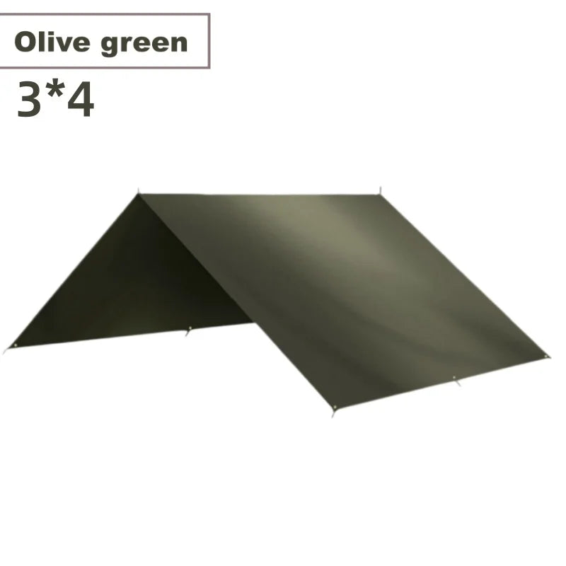 Multifunctional Waterproof Camping Tarp Outdoor Shelter Rain Fly Sunshade Ground Mat Car Awning for Hiking Beach Picnic Peaceful Pleasures Health and Wellness Olive green3-4