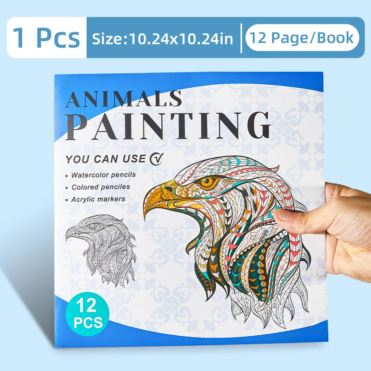 12 Page Animal Drawing Book Puzzle Watercolor Graffiti Adult Students