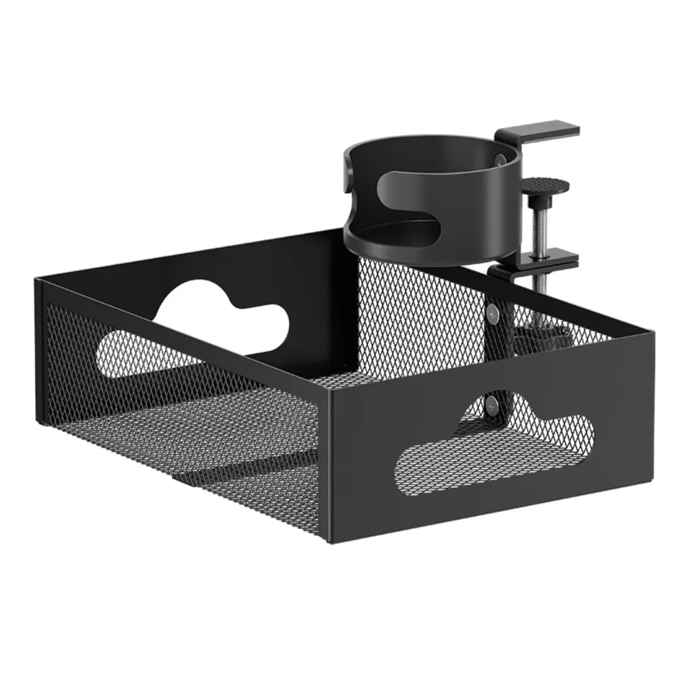 360 Degree Rotating Under Desk Storage Rack No Drill High Load Capacity Desktop Stationery Shelf Multifunctional Carbon Steel Peaceful Pleasures Health and Wellness Black
