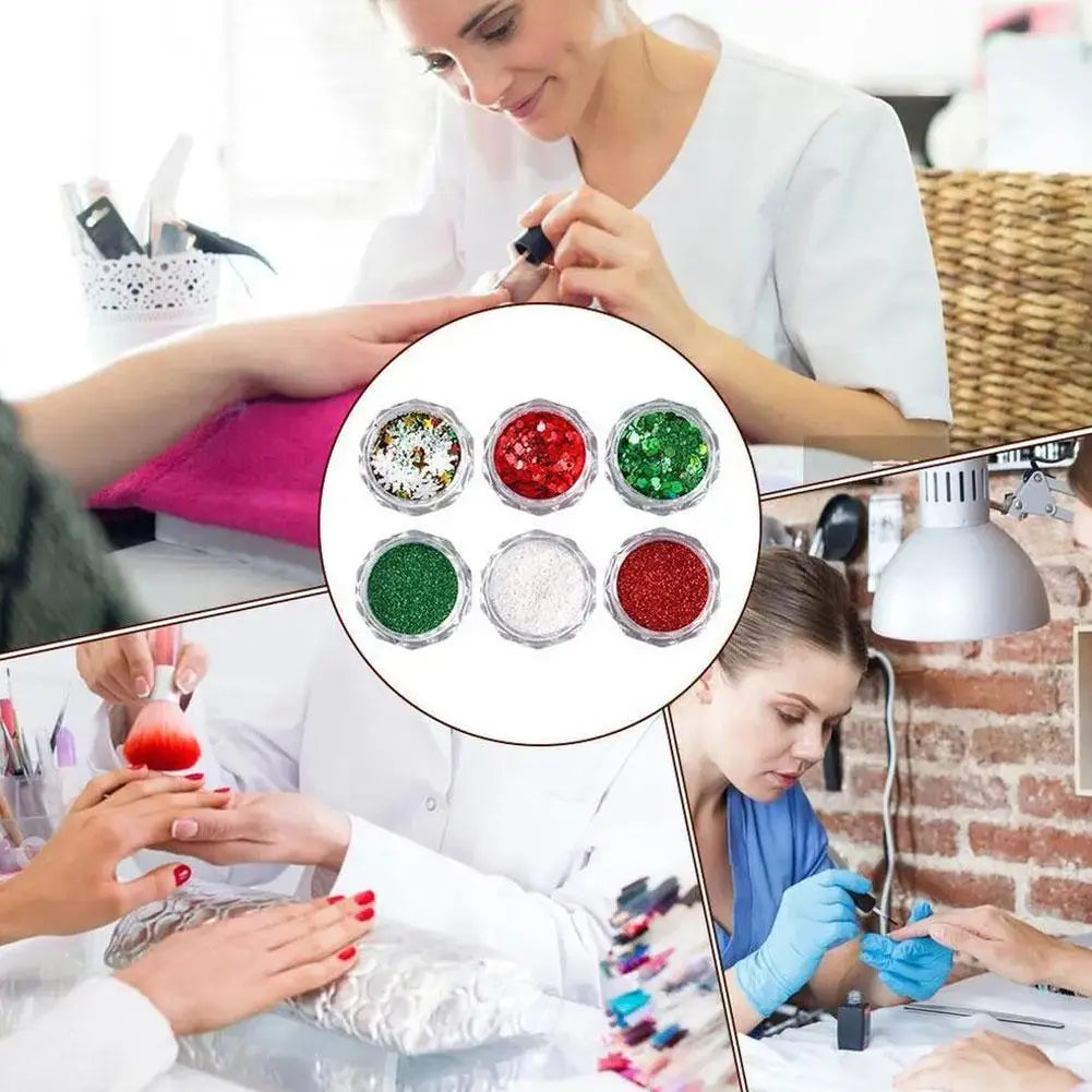 6color Christmas Snowflake Nail Glitter DIY Christmas Nail Glitter Set Snowflakes Sequins Bright Shine Multi-purpose Glitter Set Peaceful Pleasures Health and Wellness