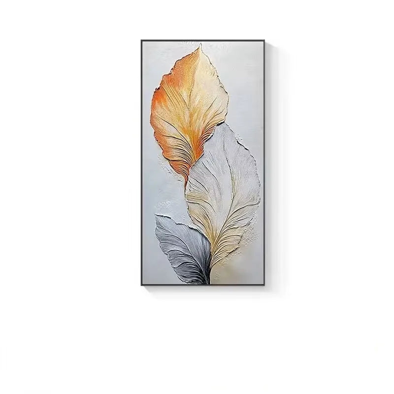 Pure Handmade Oil Painting, Ginkgo Leaves, Cream Style Hanging Painting, Living Room Mural, Sofa Background Decoration Painting Peaceful Pleasures Health and Wellness No frame 1 50cmx60cm
