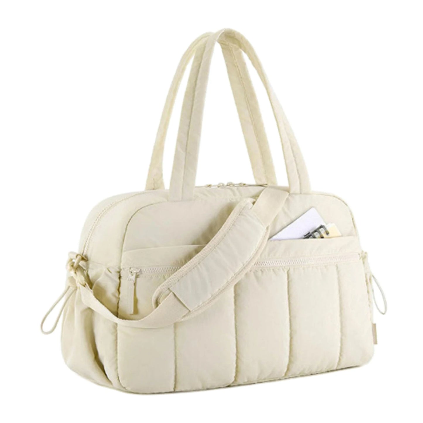 Travel Gym Bag Large Capacity with Separate Compartment Design for Short Trips Sports Outdoor Activities Peaceful Pleasures Health and Wellness Creamy white