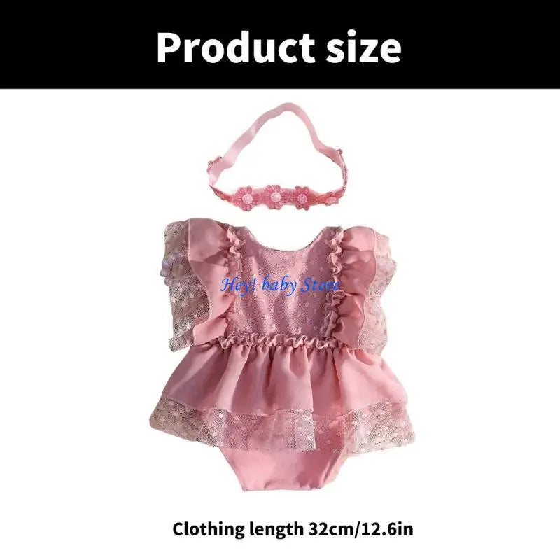 Baby Girl Photography Props – Lace Romper & Flower Headband Set