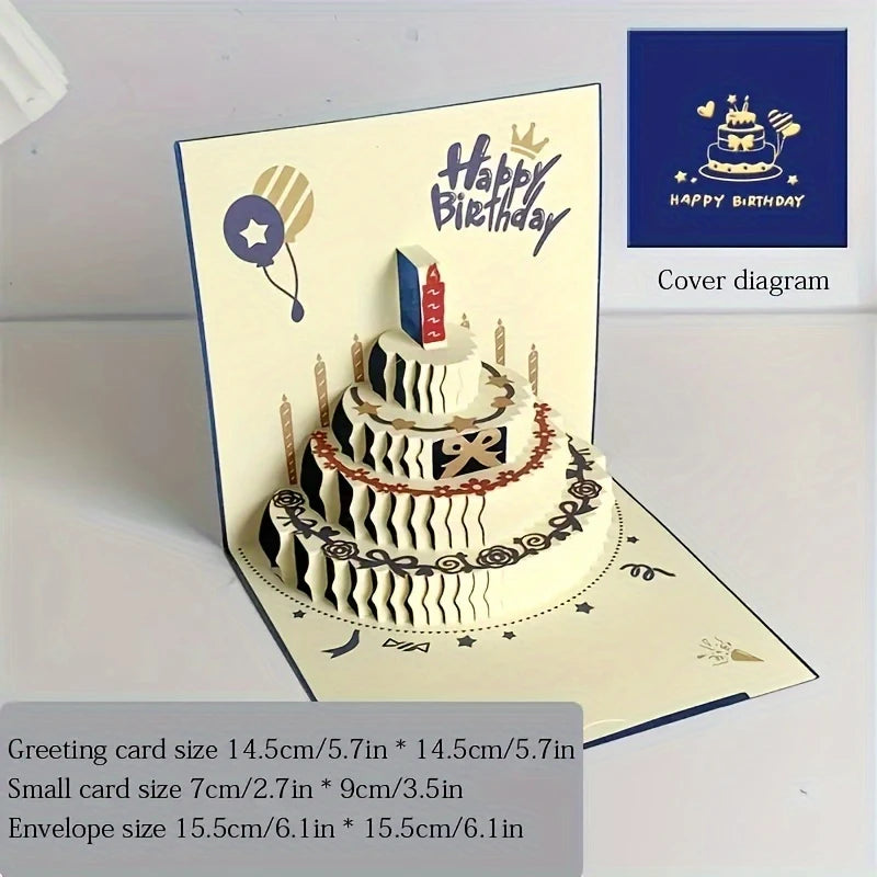 3D Pop-Up Birthday Cake Greeting Card with Envelope Pop-Up Greeting Card Peaceful Pleasures Health and Wellness Blue