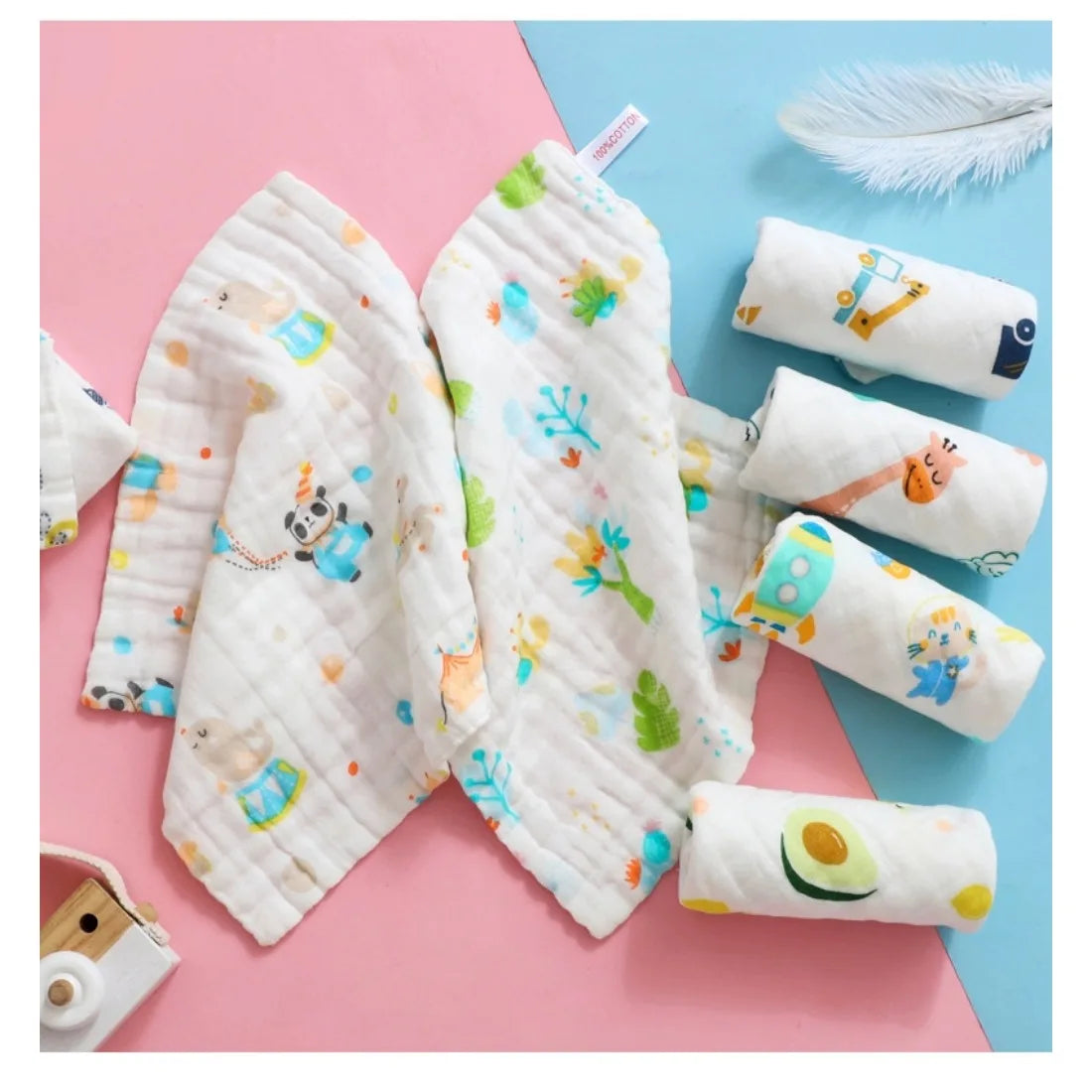 Baby Muslin Washcloths 6-Layer Cotton Burp Cloths 3 or 5 Pack