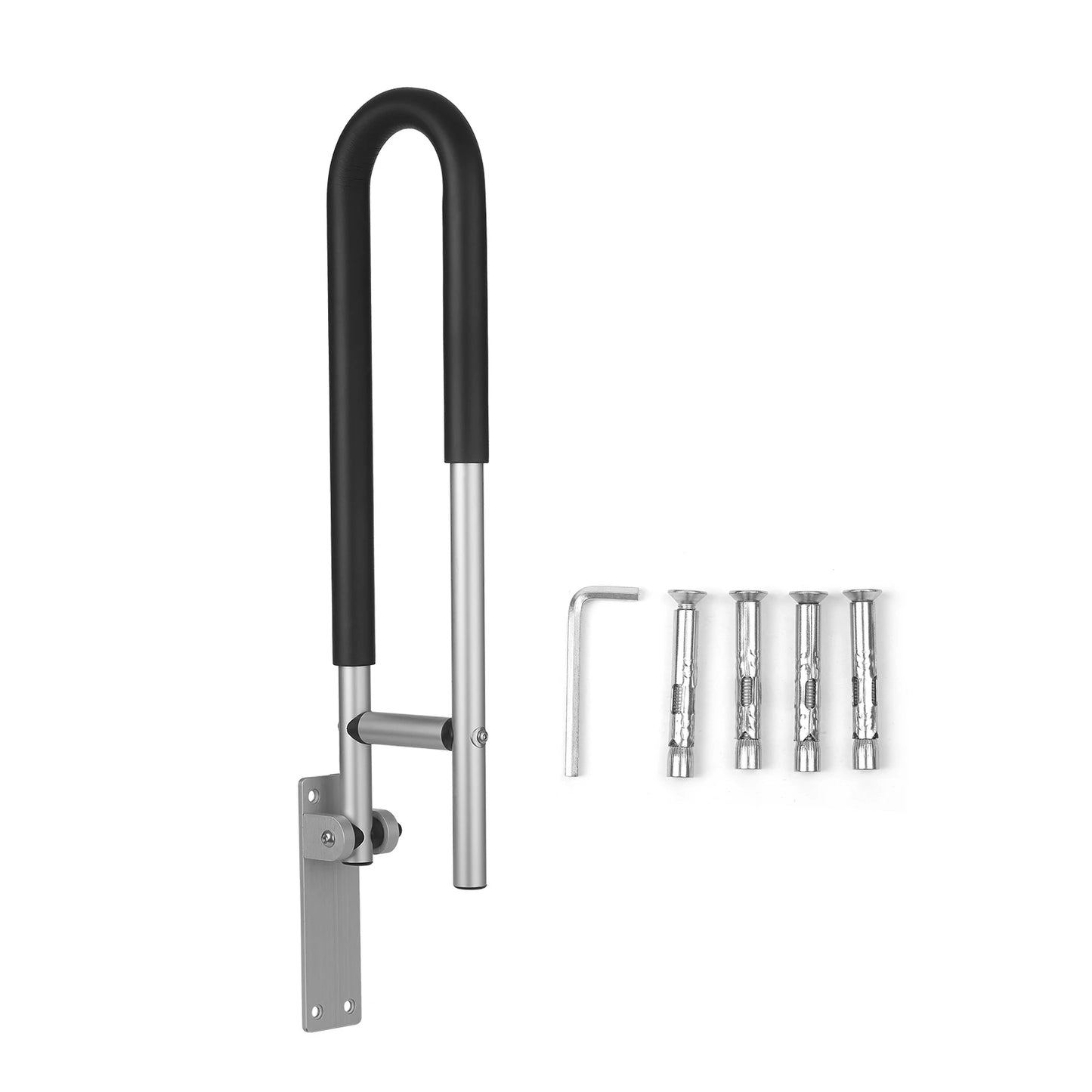 Toilet Handrail Bathroom Safety Bar Hand Support Rail Disabled Handrail Folding Alloy Toilet Accessories Install Bathroom Handle Peaceful Pleasures Health and Wellness Black