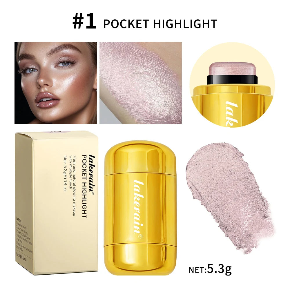 3-in-1Blush Stick Lasting Brightens Facial Cheek Stick Moisturizing Flash Lip Gloss Makeup Lip Gloss Face Rouge Peaceful Pleasures Health and Wellness 1pink Highlight