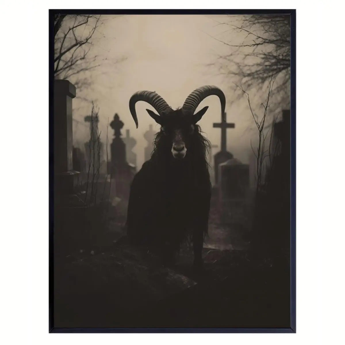 Black Phillip Goat in Cemetery Canvas Art - Satanic Gothic Pagan Wall Decor, Unframed Modern Horror Movie Poster for Home Decora Peaceful Pleasures Health and Wellness ZLH5082 40x50cm No Frame