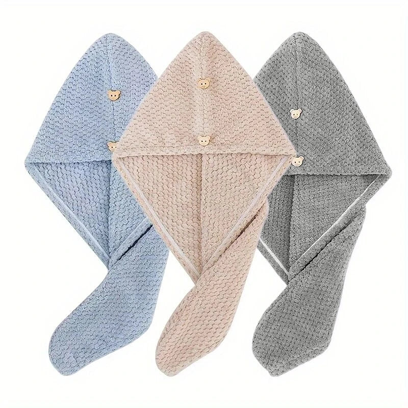 3-Pack Microfiber Hair Towel Turban – Quick Dry Shower Bonnet