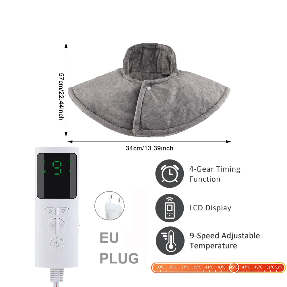 Electric Shoulder Neck Heating Pad Winter Back Warming Blanket 60*90cm Office Home 220/110V Hot Compress Shawl Washable Mat Peaceful Pleasures Health and Wellness 9 Heat 4 Timer EU