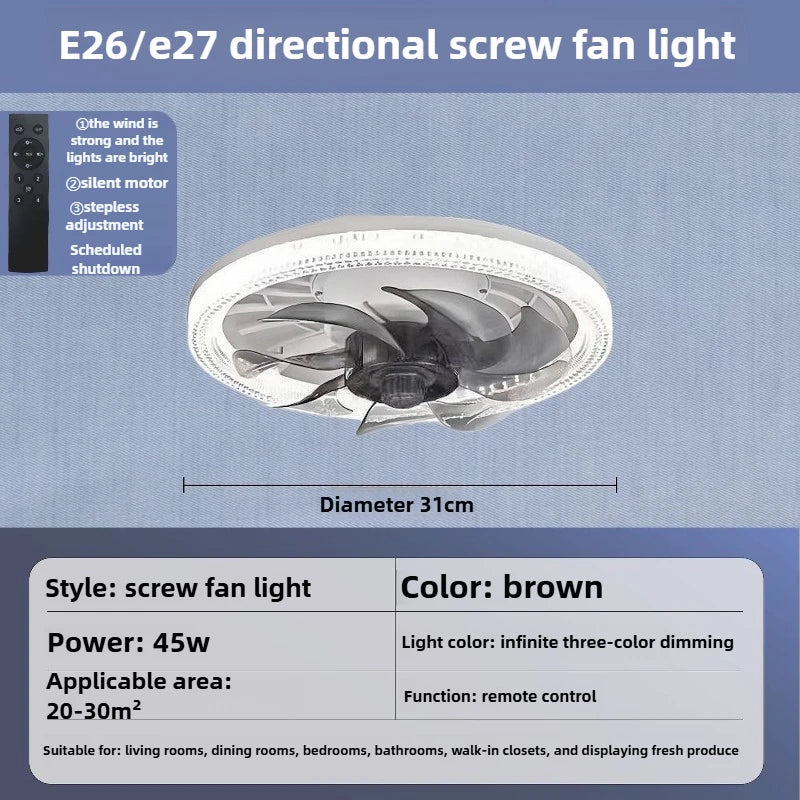 Lamp Fan With Remote Control Ceiling Light Vatilator Charging Fans Household All-in-one Living Room Lighting Indoor Ceiling Fan Peaceful Pleasures Health and Wellness Dark Brown Body