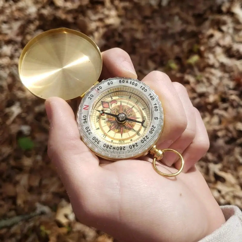 Camping Compass Metal Pocket Brass Golden Compass for Hiking Camping Hunting Outdoor Navigation Survival Tool Peaceful Pleasures Health and Wellness
