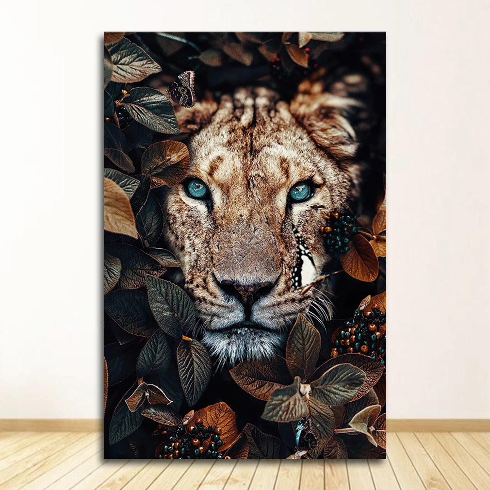 Nordic Animal Canvas Wall Art | Lion Tiger Deer Leopard Print