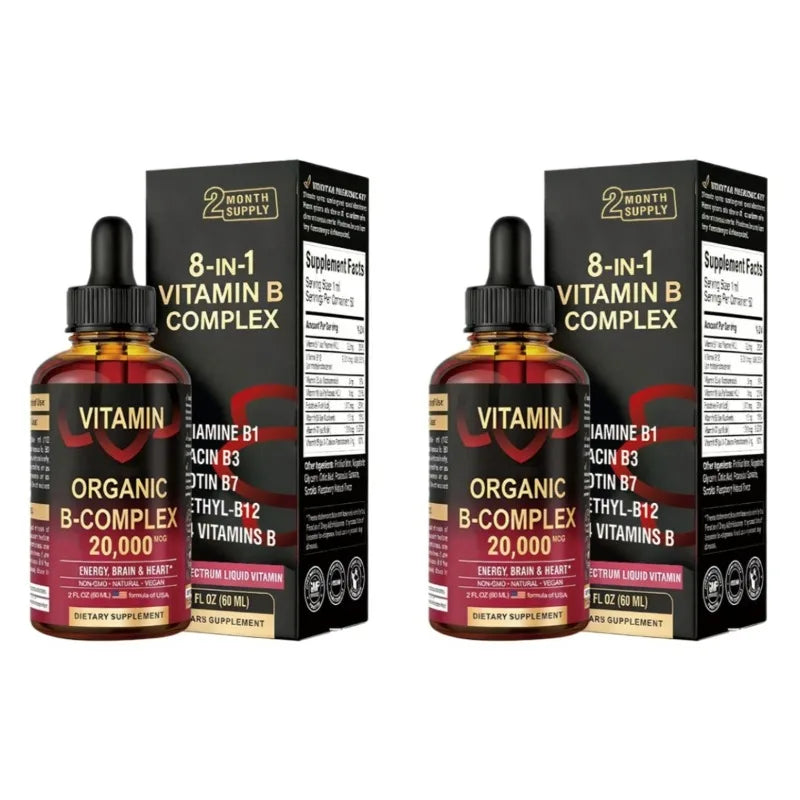 8-in-1 Organic Vitamin B Complex Liquid Drops | B12 Biotin 60mL