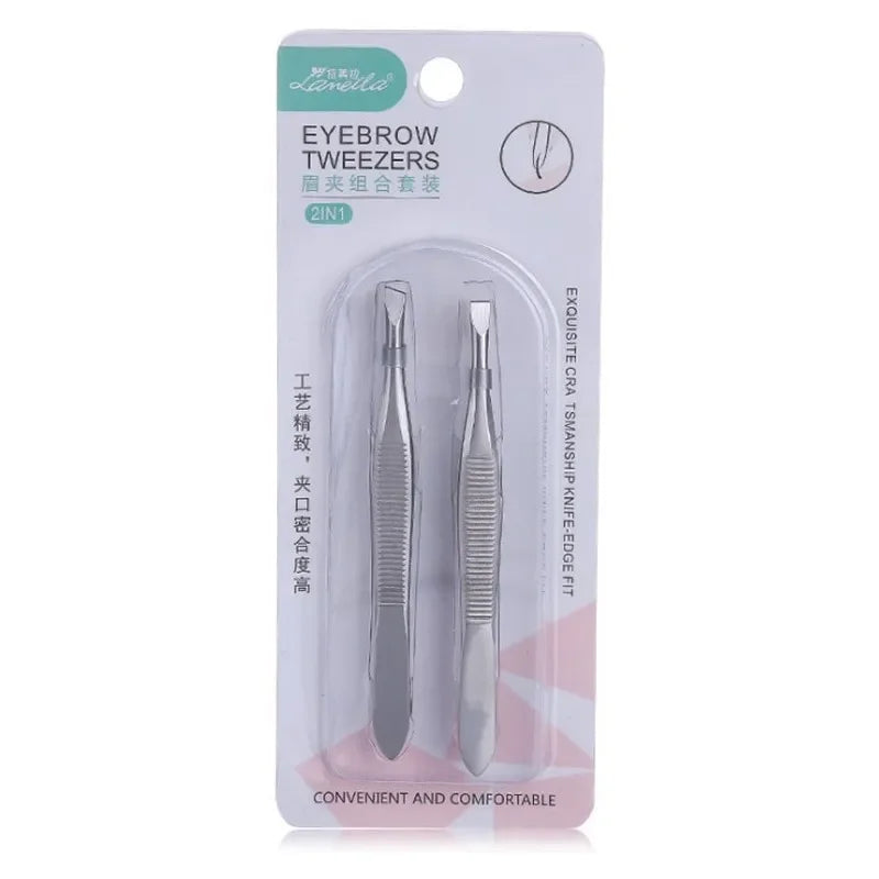 Professional Stainless Steel Eyebrow Tweezers Set – 2 Pcs