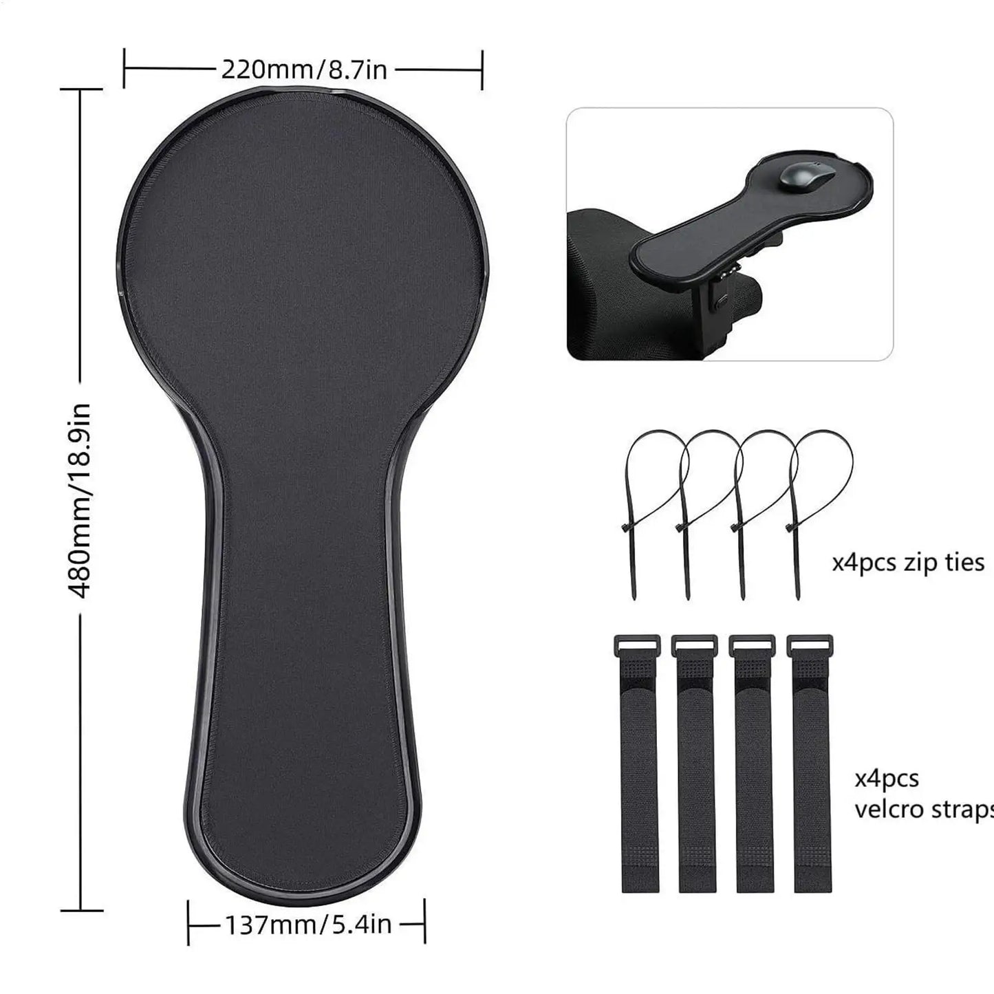 Ergonomic Chair Arm Rest Pad & Mouse Extension Tray | Adjustable