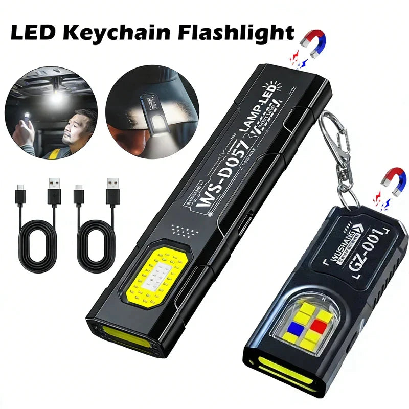 Mini COB LED Keychain Flashlight | USB-C Rechargeable Work Light