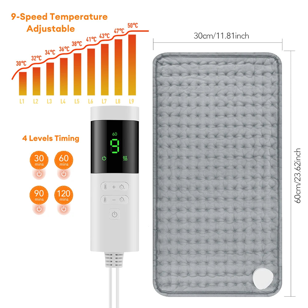 Electric Heating Pad for Period Cramps Winter Warm Blankets Office Camping Hand Waist Back Heat Pad 110V 220V Washable 60*30cm Peaceful Pleasures Health and Wellness 9 Heat 4 Timer 1 UK