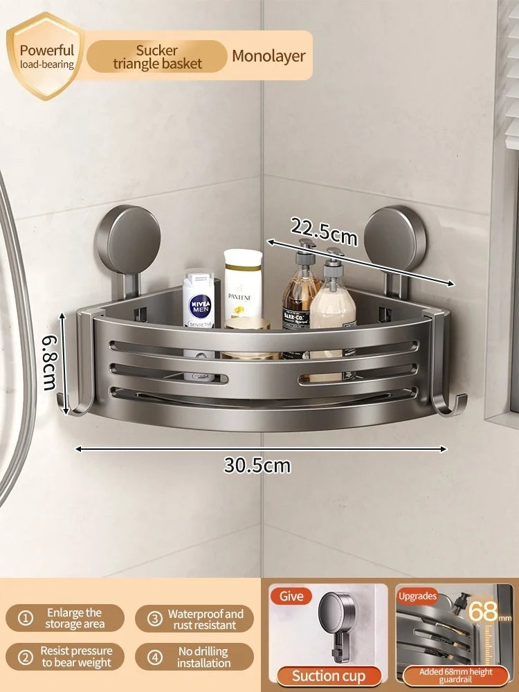 No-Drill Suction Cup Wall-Mounted Bathroom Storage Rack