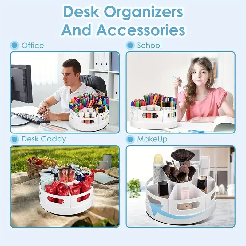 360 Rotating Desk Organizer 7 Removable Bins Multi- Pen Holder