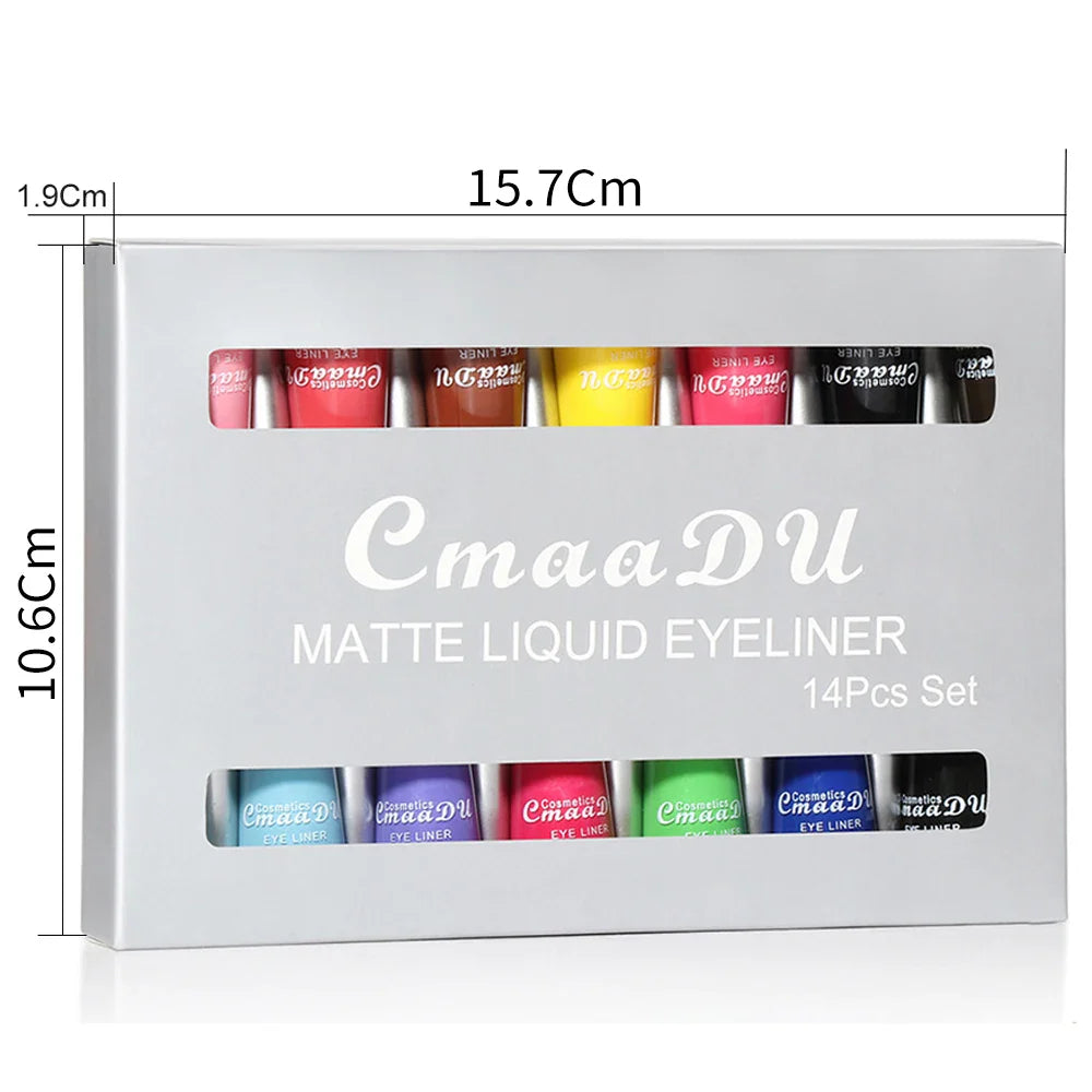 CmaaDU 14-Color Waterproof Liquid Eyeliner Set – Long-Lasting
