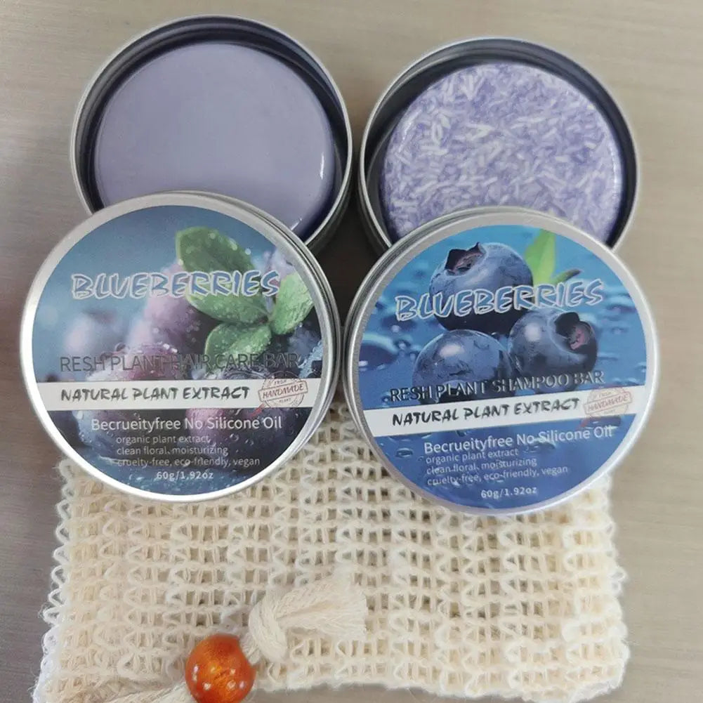 Blueberry Shampoo & Hair Conditioner Bar - Plant Essential Oil Soap,Oil Control Volumizing, Silicone-Free for All Hair Types Peaceful Pleasures Health and Wellness 2PCS