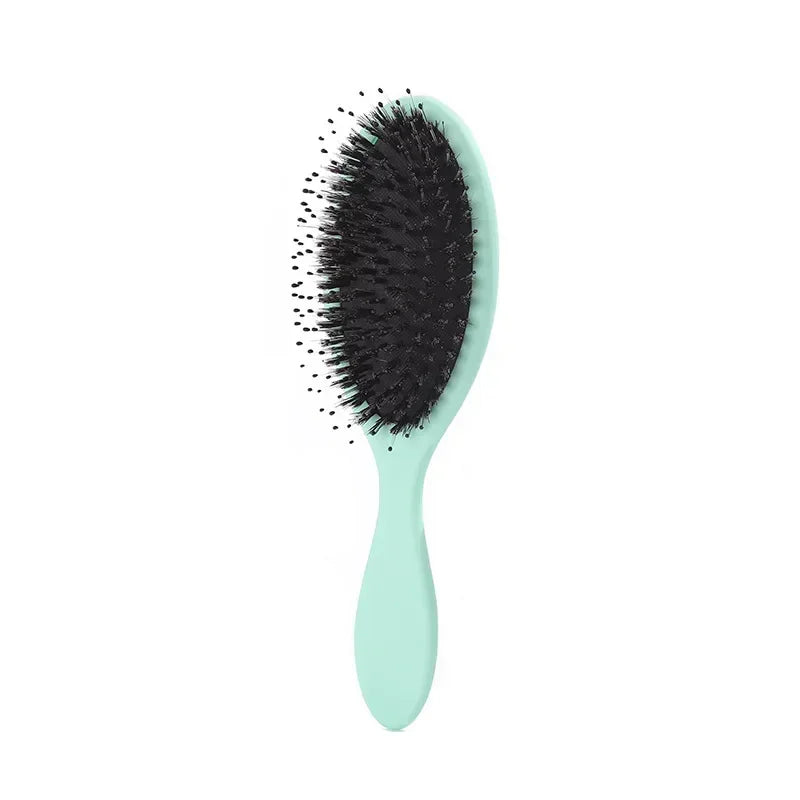 Matte Finish Boar Bristle Hair Brush Nylon Teeth Hair Extension Brush for Women Cushion Brush Hair Styling Smoothing Detangling Peaceful Pleasures Health and Wellness Green