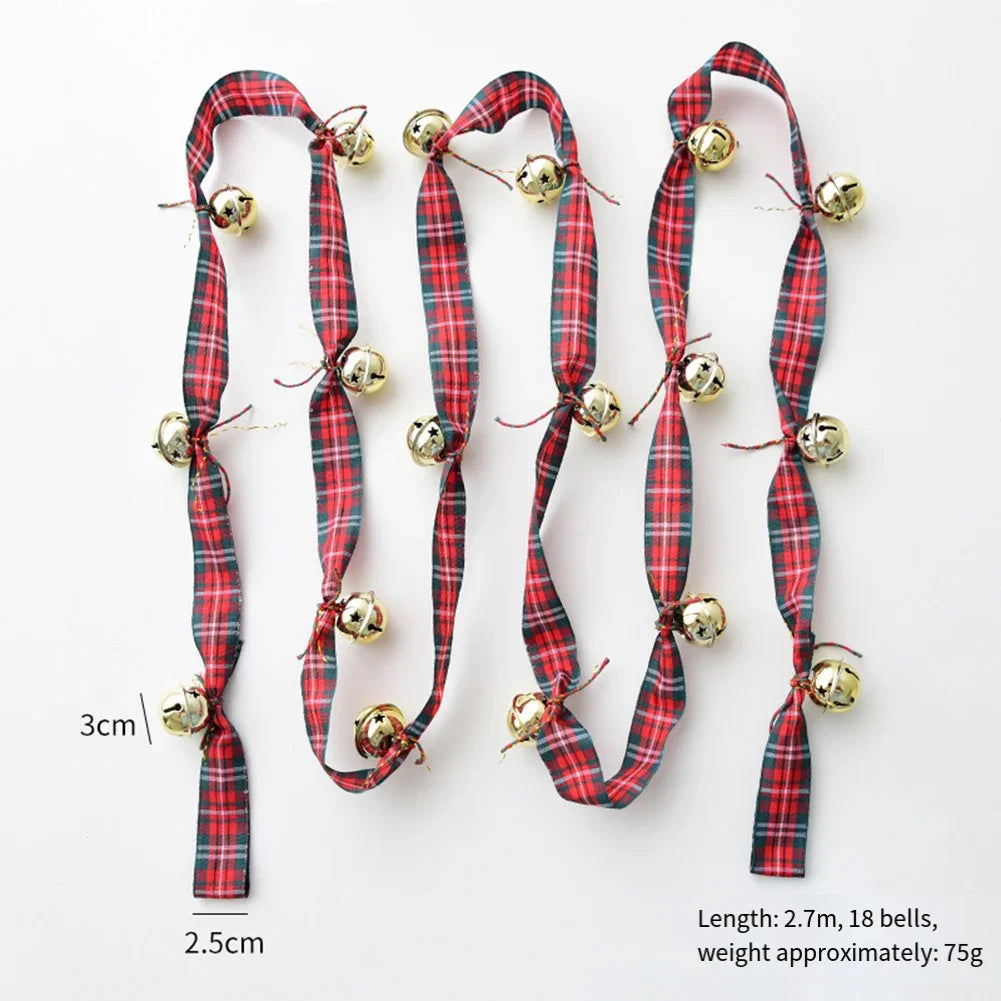 Christmas Velvet Ribbon Bell String – 2.7m Holiday Garland