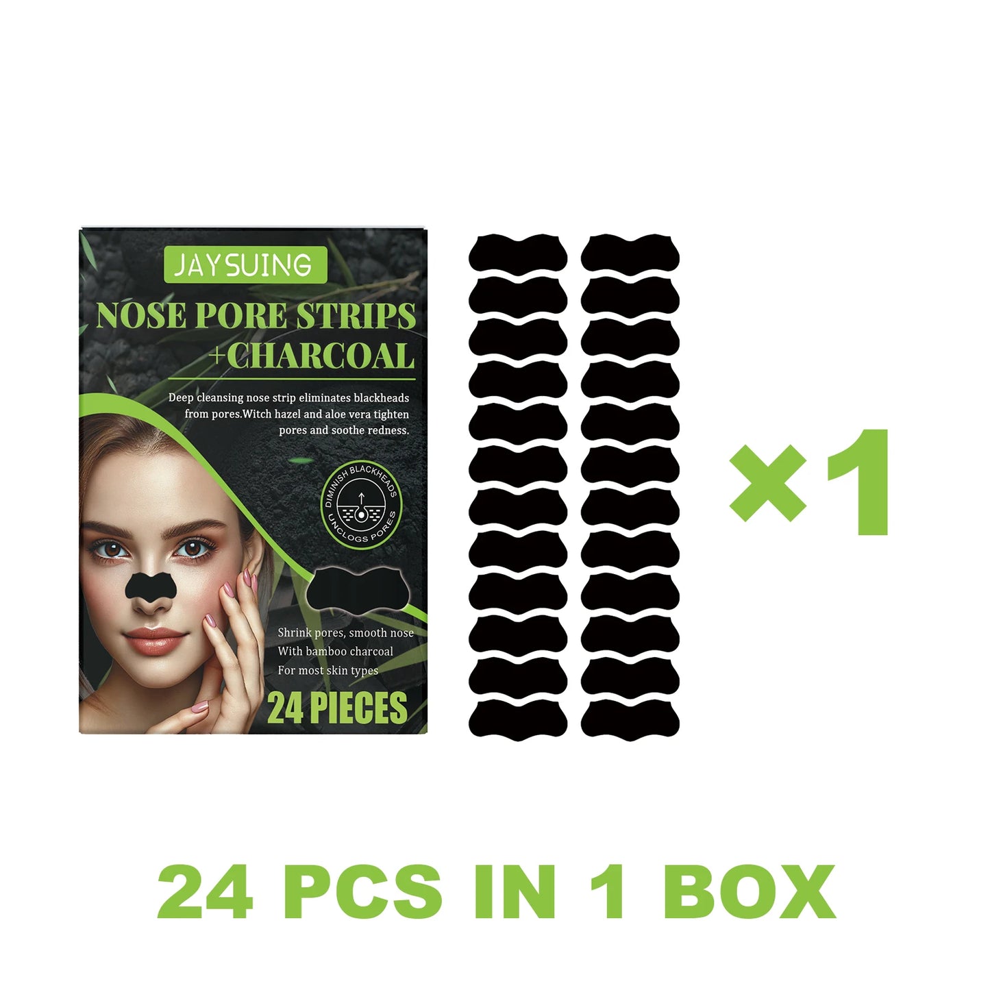 Jaysuing 24-Pack Charcoal Nose Pore Strips – Deep Cleansing