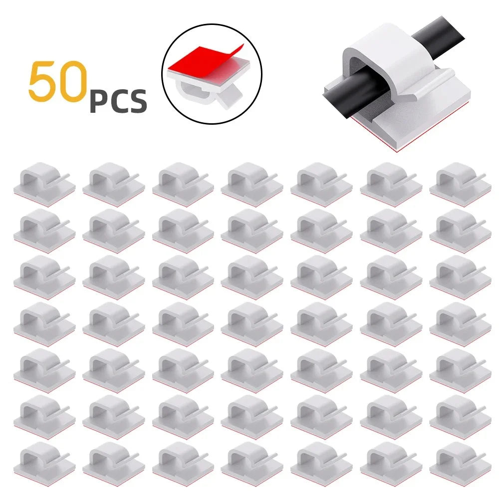 50PCS Adhesive Cable Clips | Wire Management Cord Organizer