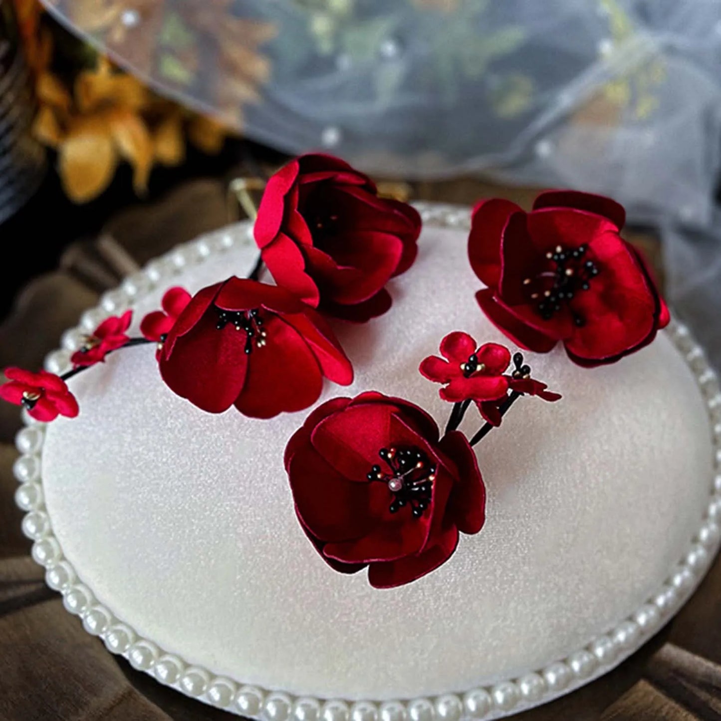 Wedding Flower Soft Headband Hair Clips Woman Headdress with Stamen Beads Design for Woman Hair Styling Tools Peaceful Pleasures Health and Wellness 2