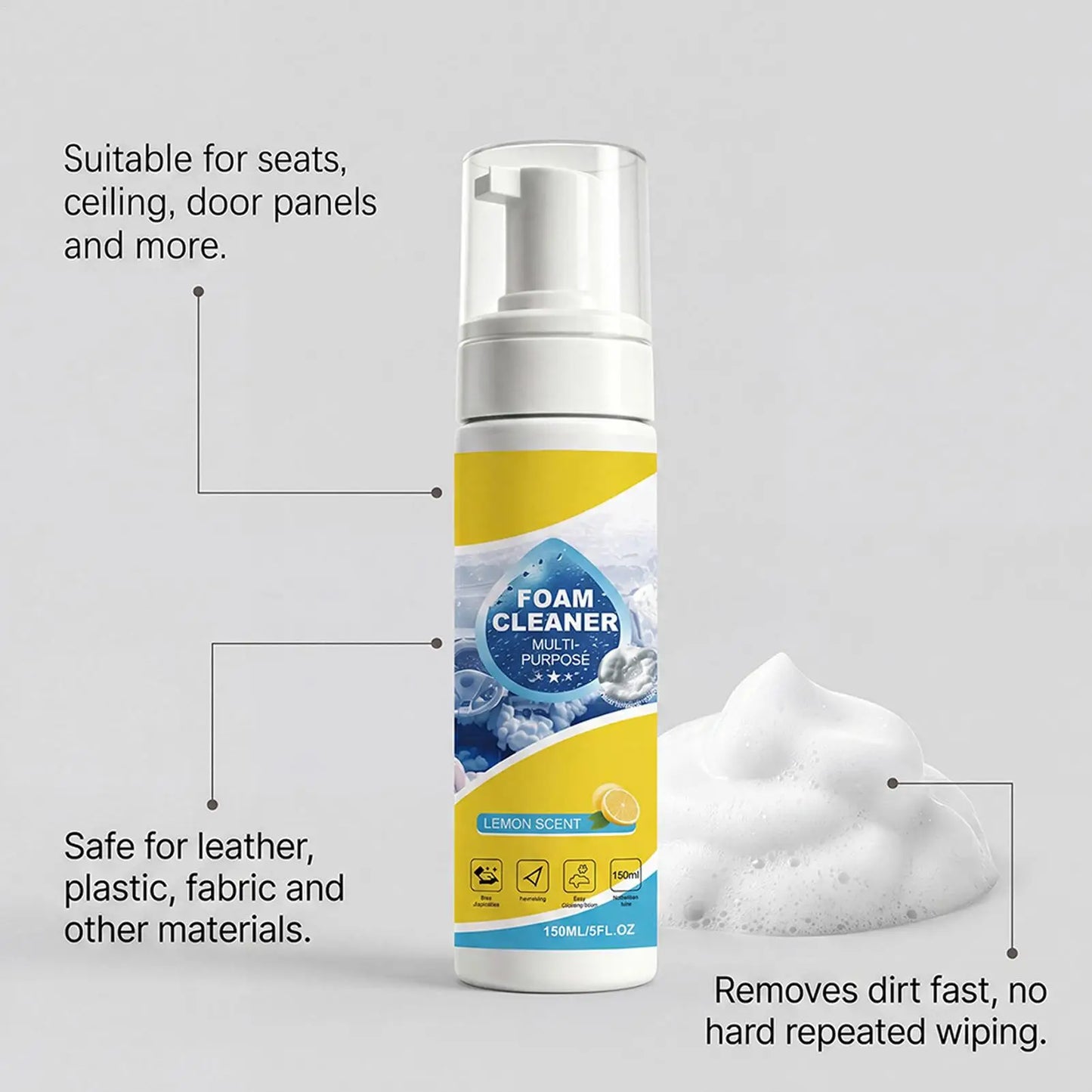 150ml Car Interior Foam Cleaner – Fabric, Leather & Upholstery