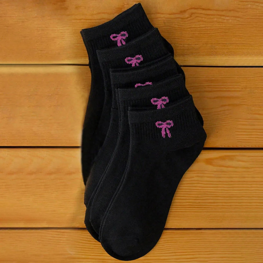 Women's Bow Print Socks 5 Pairs – Black & White Casual