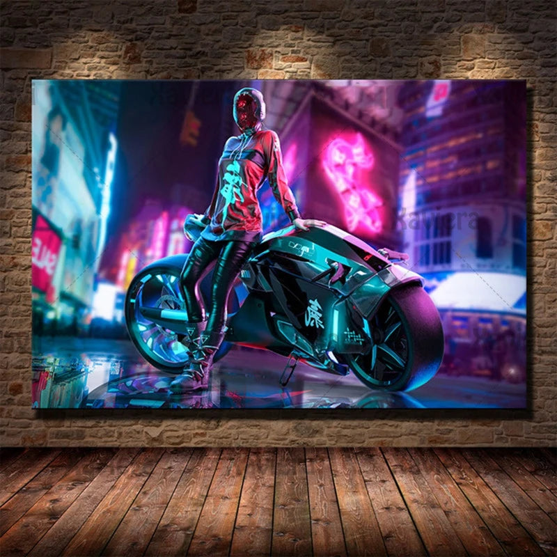 Canvas Art Painting Future Sci-Fi Punk Style Artwork Night City Street Scenery Poster Technology Wall Picture Home Decoration Peaceful Pleasures Health and Wellness 06 40x60cm Unframed
