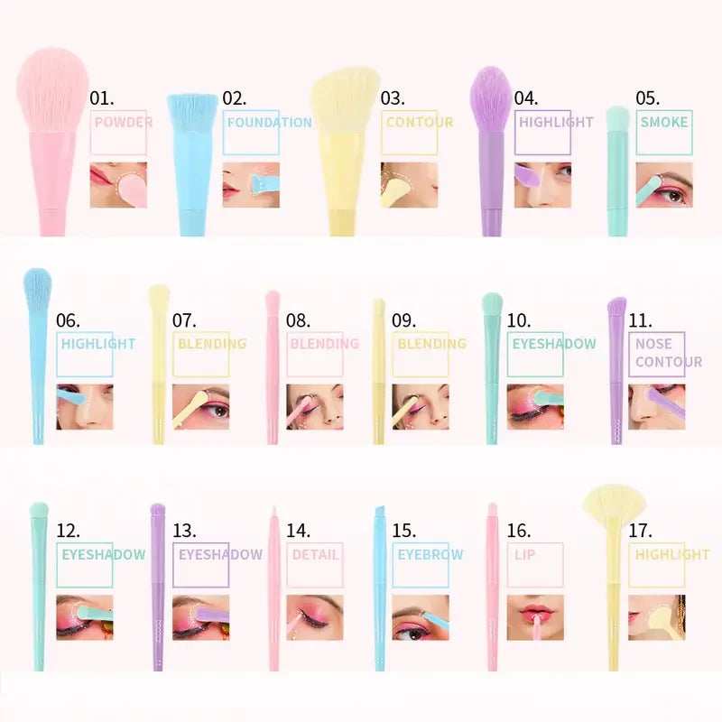17pcs Rainbow Makeup Brushes Macaron Blush Brush Highlighter Brush Loose Powder Brush Eyeshadow Brush With Gift Box Gift for Gir Peaceful Pleasures Health and Wellness