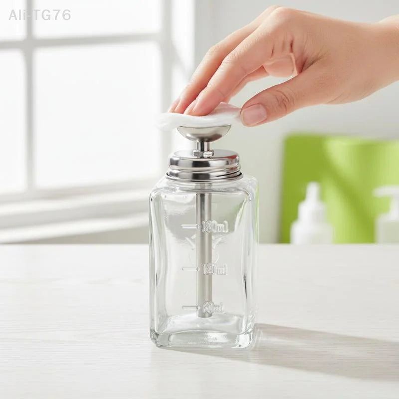 180ml Glass Press Pump Bottle – Nail Remover & Liquid Dispenser