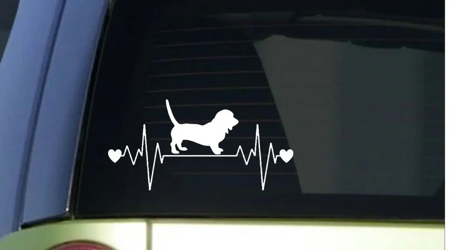 20.3cm*10.2cm Basset Hound Heartbeat Lifeline Window Bumper Car Sticker Decal Dog Peaceful Pleasures Health and Wellness