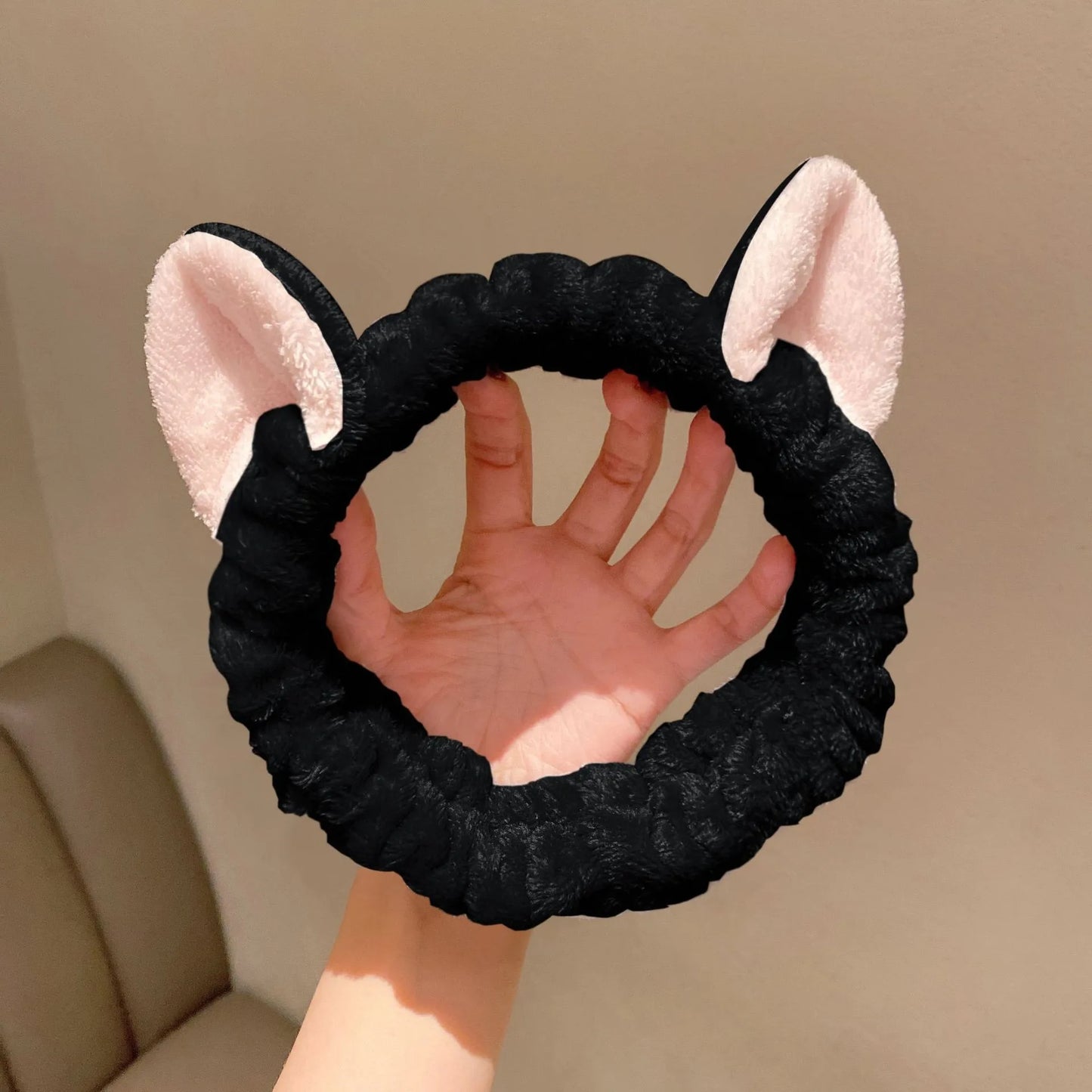 Hairband Cat Coral Plush Headband Cute Soft Hair Bow Headband Hairband Wash Face Makeup Headband Bandage Girl Accessories Peaceful Pleasures Health and Wellness black