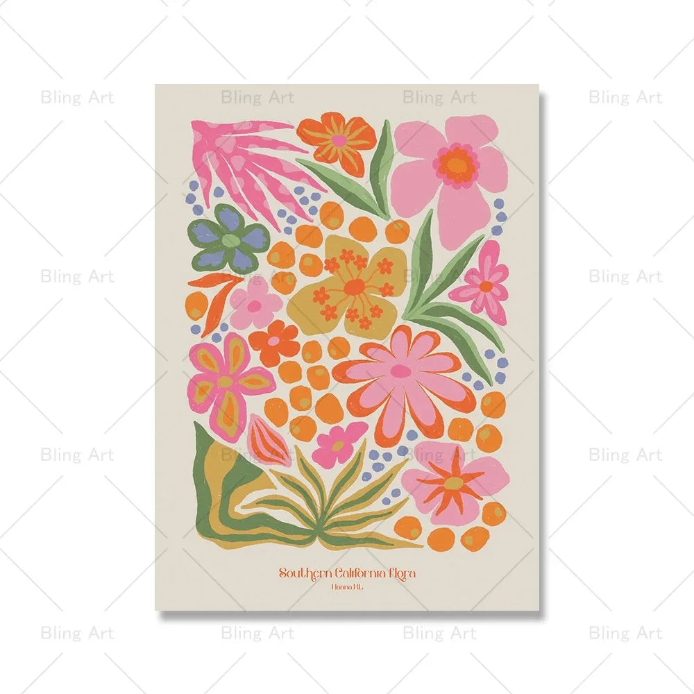 Painting Pink Flower Print Vintage Exhibition Poster Wall Art Pictures Room Home Decor Southern California Floral Canvas Peaceful Pleasures Health and Wellness T80324-03 30x40cm