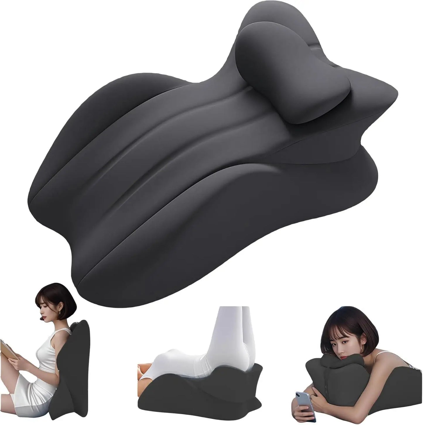 Memory Foam Bed Wedge Pillow Anti Snoring Acid Reflux Relief Neck Back Leg Pain Reading Sleeping Post Surgery Recovery Pillow Peaceful Pleasures Health and Wellness Black B