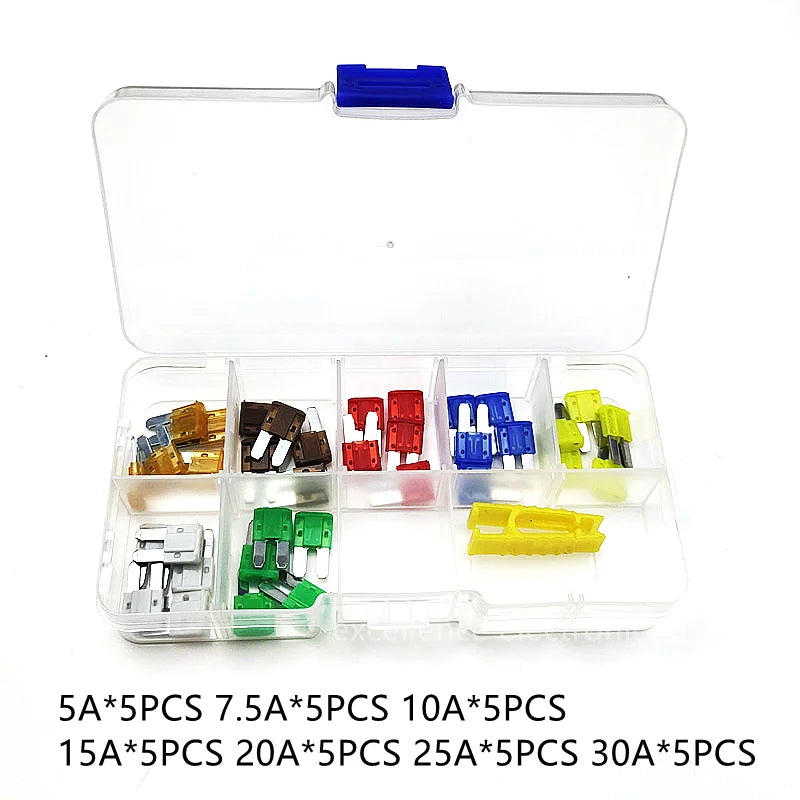 Mini M2 Auto Long Foot Fuse Combo Kit 5A 7.5A 10A 15A 20A 25A 30A Micro2 Car Fuse Combination with Puller Tool Peaceful Pleasures Health and Wellness 35PCS