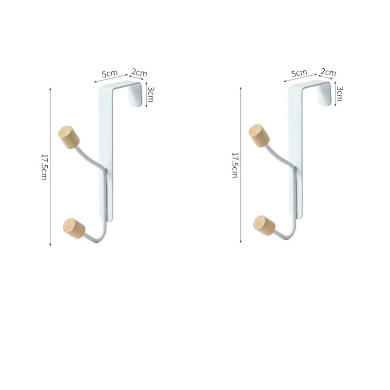 1/2Pcs Over Door Hook Hanger White Sturdy with Wooden Ends Clothes Towel Metal Storage Hooks For Bathroom and Kitchen Hanging Peaceful Pleasures Health and Wellness 2pcs