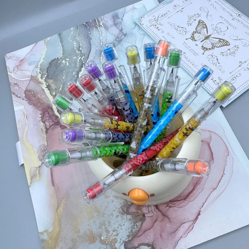 16-Piece Set of Pencils with Random Colors and Pixel Pattern Designs, Cartoon Pencils, Student Prize Pencils, Pencils with Erasers, Stationery Store Supplies, Great Learning and Gift Items Peaceful Pleasures Health and Wellness