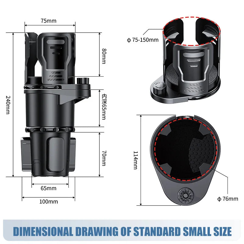 Adjustable Car Cup Holder with Lock – Fits Mugs & Bottles