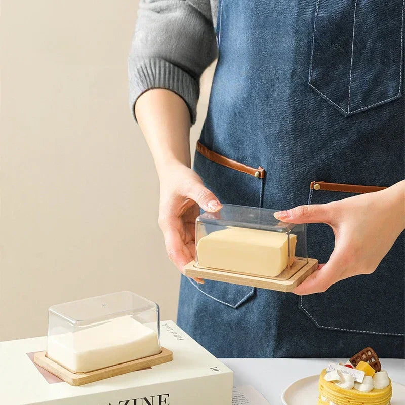 Countertop Bamboo Butter Dish Plate with Transparent Acrylic Lid Nordic Kitchen Storage Butter Container Box Butter Tableware Peaceful Pleasures Health and Wellness