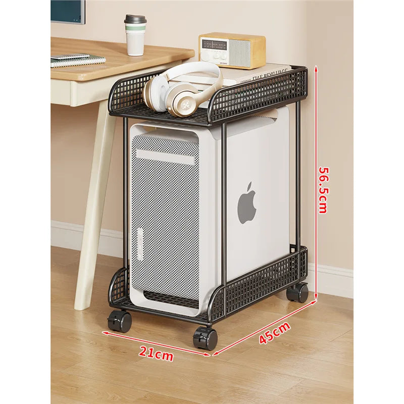Versatile Sturdy Heavy Duty Mobile Rolling Computer Tower Stand with Wheels Double Layer Shelf for Home Office Desk Peaceful Pleasures Health and Wellness 2 Layers Black M