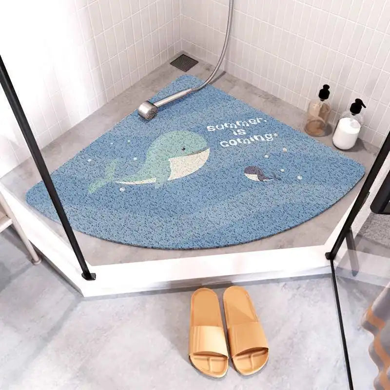 Fan-Shaped Anti-Slip Bathroom Mat – Cartoon Curved Suede Rug